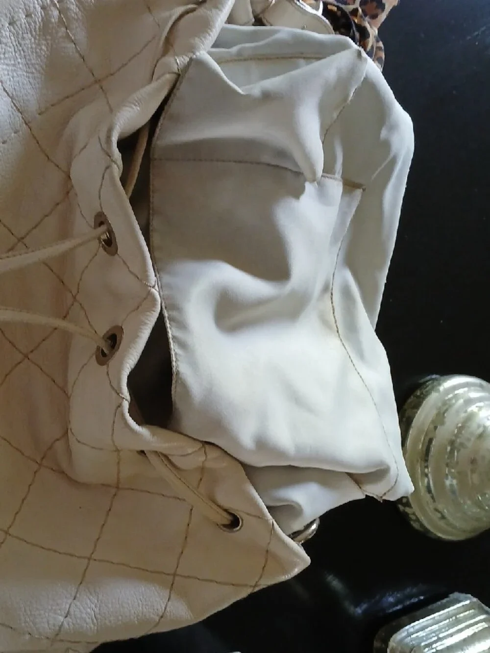 Chanel Leather Drawstring Bucket With Silver Charm
